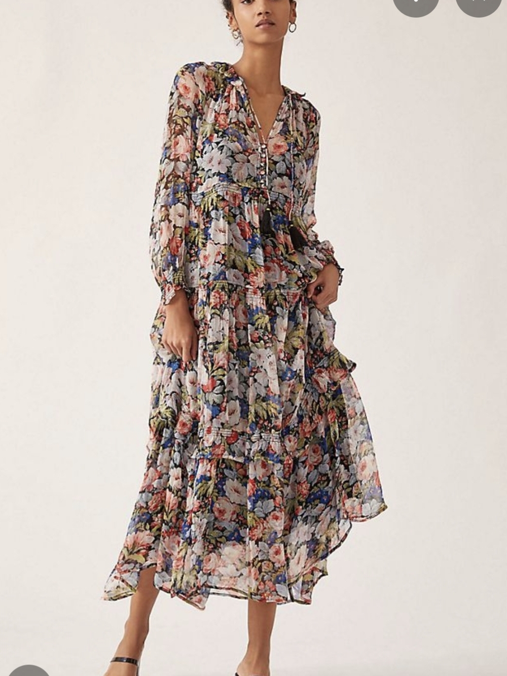 Free People Floral Tiered Long-Sleeve Maxi Dress